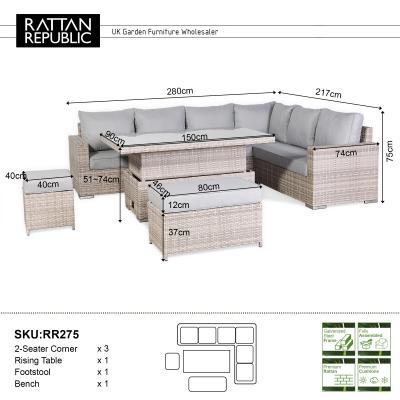 Aurora Range High Back Right Hand Corner Sofa Set with Rising Table