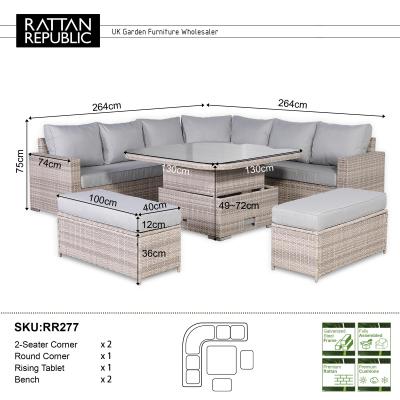 Aurora Range Large Round Corner Sofa Set with Rising Table