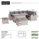 Monaco Range Right Hand Corner Sofa Set with Rising Table in Beige Grey Weave