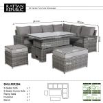 Monaco Range Right Hand Corner Sofa Set with Rising Table in Dark Grey Weave