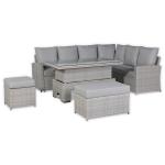Monaco Range Right Hand Corner Sofa Set with Rising Table in Light Grey Weave