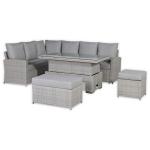 Monaco Range Left Hand Corner Sofa Set with Rising Table in Light Grey Weave