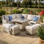 Havana Range Aluminium Round Corner Set with Fire Pit Rising Table