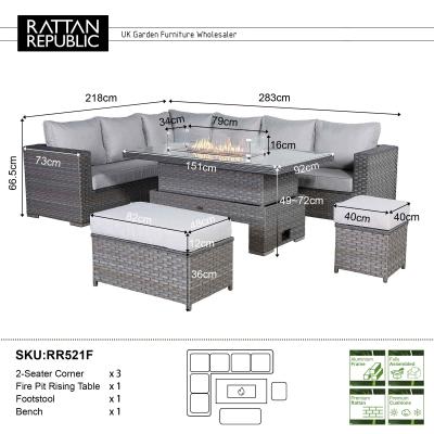 Catalina Range Modular Corner Sofa Set with Fire Pit Rising Table