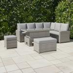 Monaco Range Right Hand Corner Sofa Set with Rising Table in Light Grey Weave