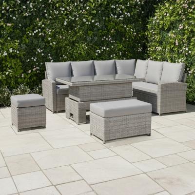 Monaco Range Right Hand Corner Sofa Set with Rising Table in Light Grey Weave