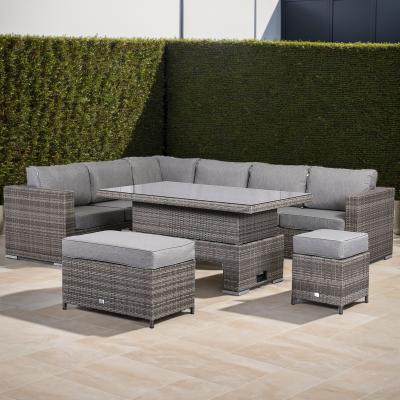 AURORA High Back Left Hand Corner Sofa Set with Fire Pit Rising Table