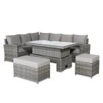 Monaco Range Left Hand Corner Sofa Set with Rising Table in Dark Grey Weave