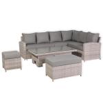 Monaco Range Right Hand Corner Sofa Set with Rising Table in Beige Grey Weave