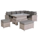 Monaco Range Right Hand Corner Sofa Set with Rising Table in Beige Grey Weave