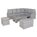 Monaco Range Right Hand Corner Sofa Set with Rising Table in Light Grey Weave