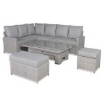 Monaco Range Left Hand Corner Sofa Set with Rising Table in Light Grey Weave