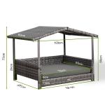 Bax Mice Wicker Raised Dog House / Rattan Dog Bed for Indoor/Outdoor with Removable Roof and Cushion in Grey