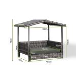 Bax Mice Wicker Raised Dog House / Rattan Dog Bed for Indoor/Outdoor with Removable Roof and Cushion in Grey