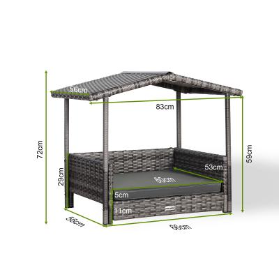 Bax Mice Wicker Raised Dog House / Rattan Dog Bed for Indoor/Outdoor with Removable Roof and Cushion in Grey
